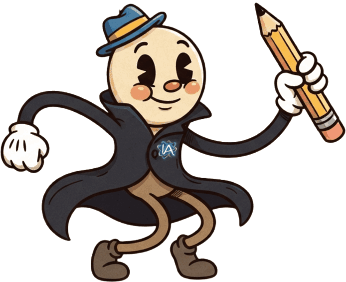 Mascotte EdelMark, un personnage tenant un crayon